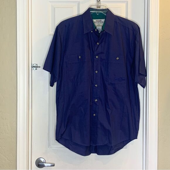 Wrangler Rugged Wear Button Down Shirt Size Large Blue - Picture 8 of 9
